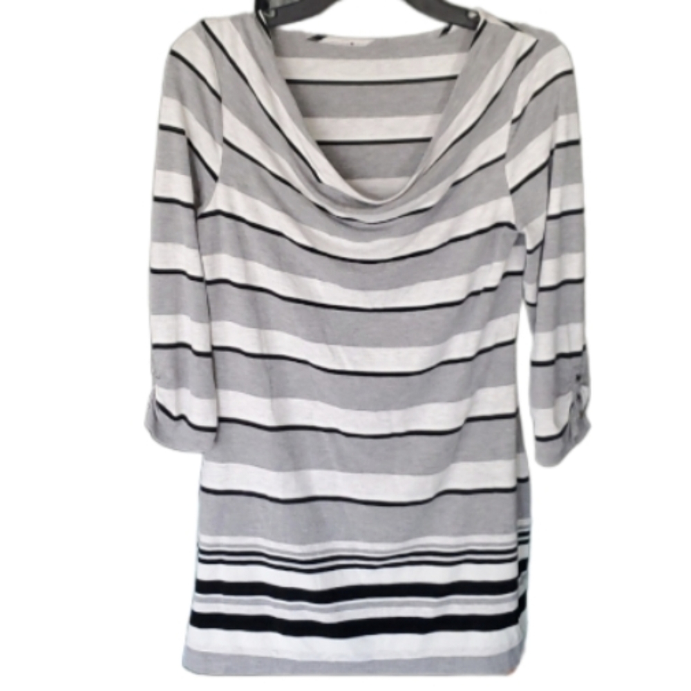 WHBM Womans Grey‎ Striped Draped Neck Tunic Top Size Small